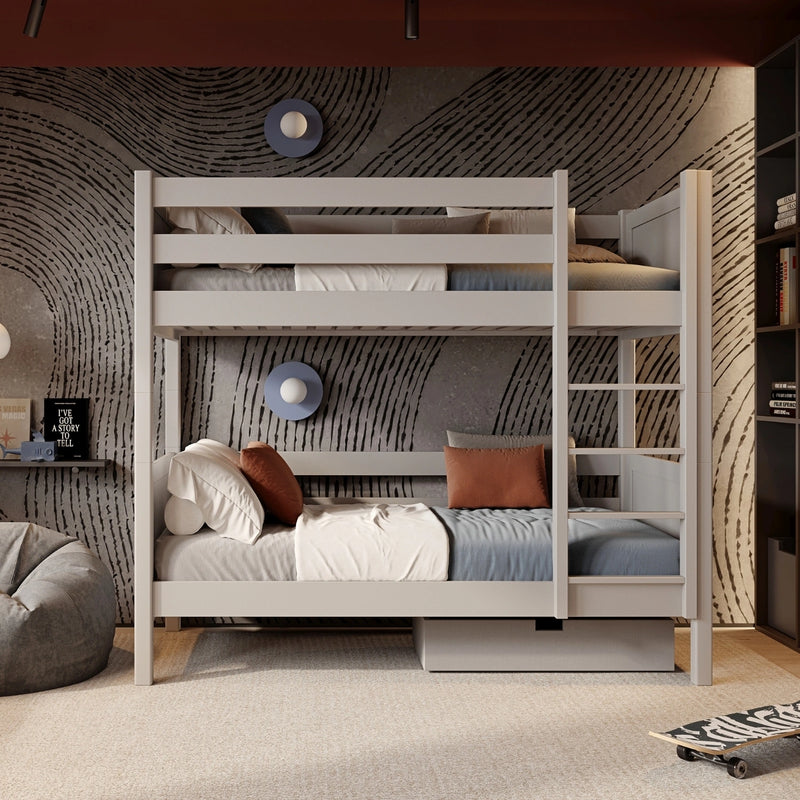 Houten stapelbed grijs – kinderkamer, massief hout, Scandinavische stijl