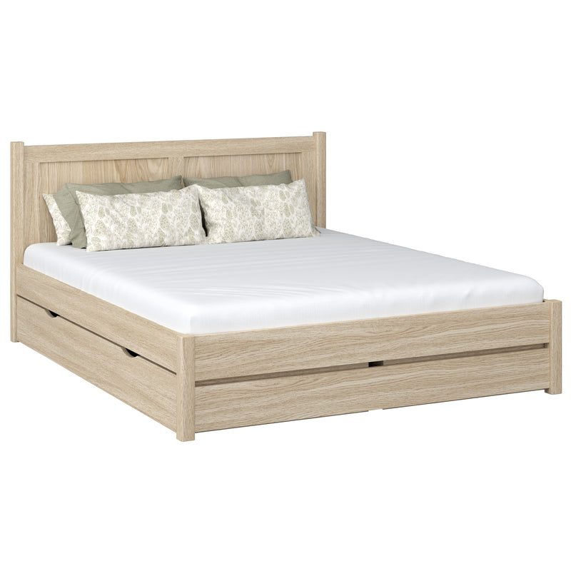Tweepersoonsbed met lade eikenhouten gewit eiken – slaapkamer, bergruimte, scandi stijl