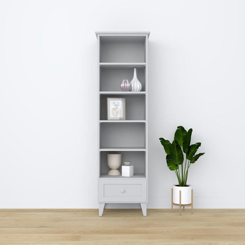Bookcase with drawer wooden grey 57 cm – living room and office, Scandinavian style