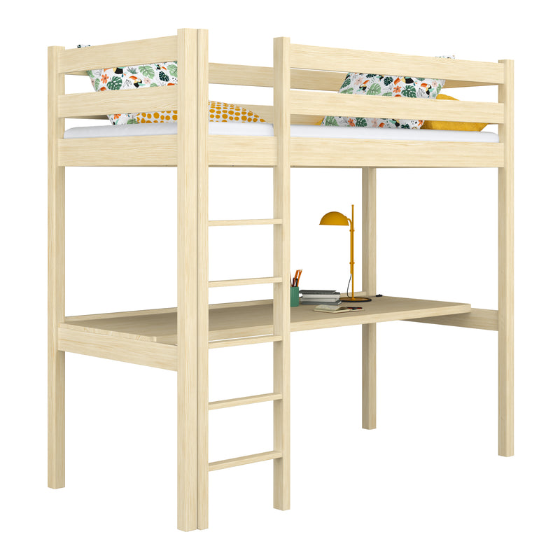 Lit mezzanine avec bureau en bois pin incolore – chambre d'enfant, scandinave Nizio