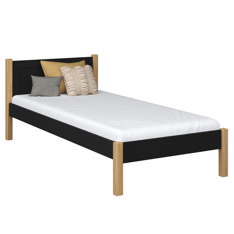 Lit simple en bois noir-chêne – chambre d'enfant, bois massif, style scandinave