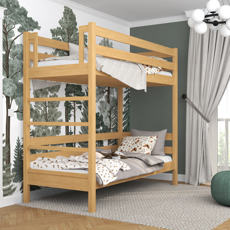 Stapelbed houten naturel grenen – kinderkamer, massief hout, Scandinavische stijl