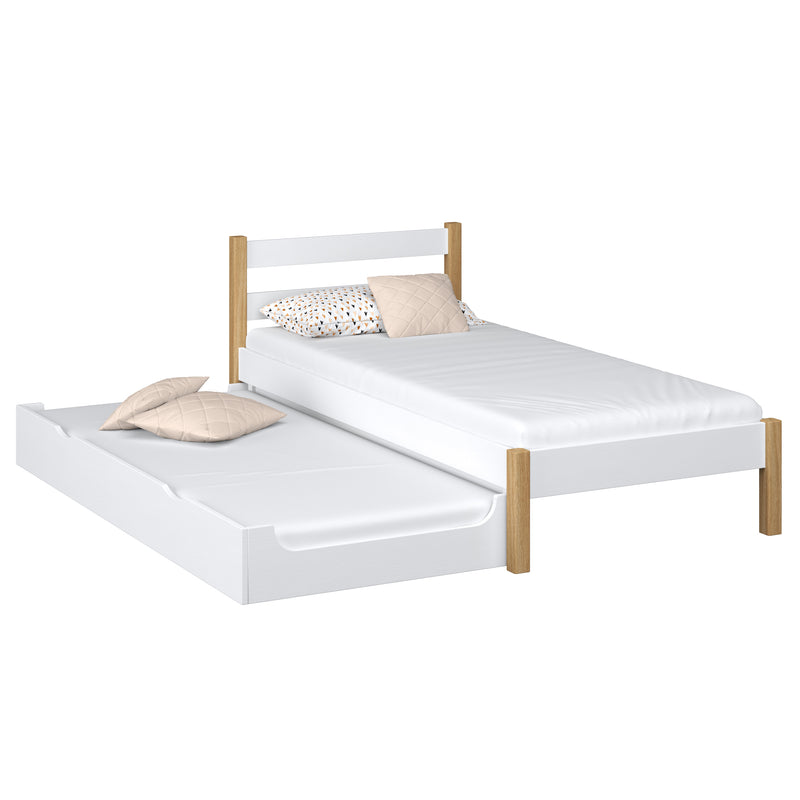 Wooden bed with mattress drawer white-oak – child’s room, scandi Nizio