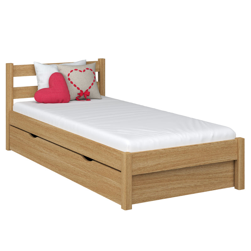 Lit simple avec tiroir en chêne chêne naturel – chambre d'enfant, style scandinave