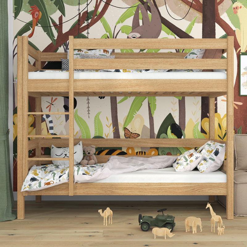 Lit superposé chêne naturel – échelle i barrière ochronna en chêne, Nizio Home