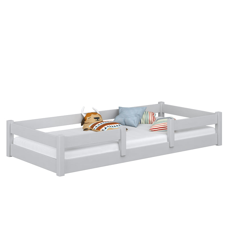 Laag bed houten grijs – slaapkamer, massief hout, Scandinavische stijl Nizio