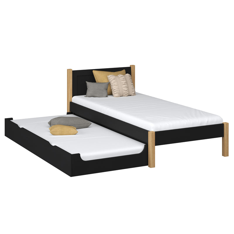 Bed met matraslade houten zwart-eiken – kinderkamer, scandi Nizio