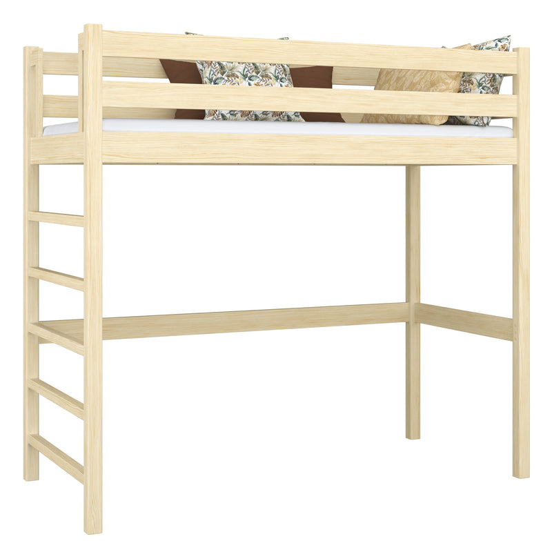Lit mezzanine en bois pin incolore – chambre d'enfant, bois massif, style scandinave