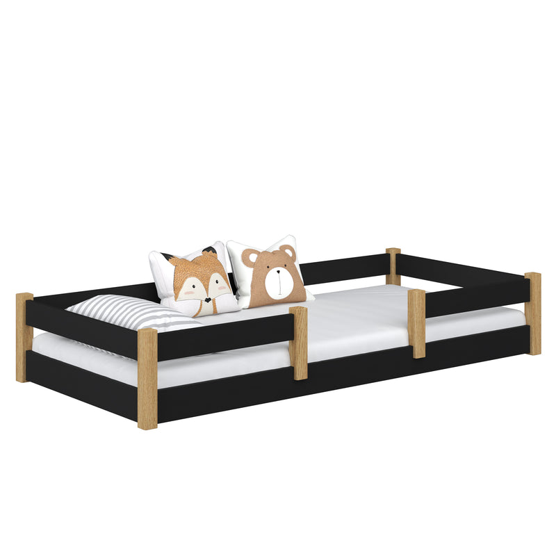 Laag houten bed zwart-eiken – slaapkamer, massief hout, Scandinavische stijl Nizio