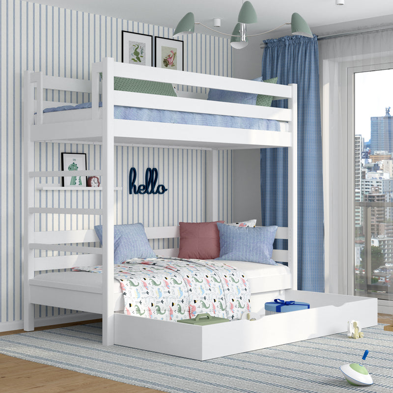 Stapelbed met lade houten wit – kinderkamer, massief hout, scandi