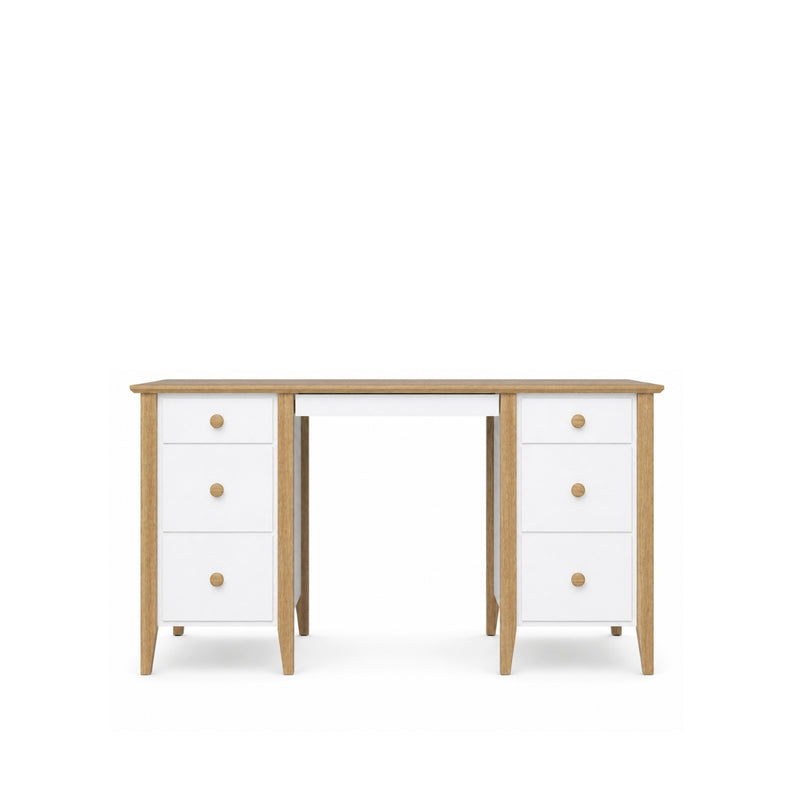 Houten bureau 6S Scandi wit / natuurlijk eiken