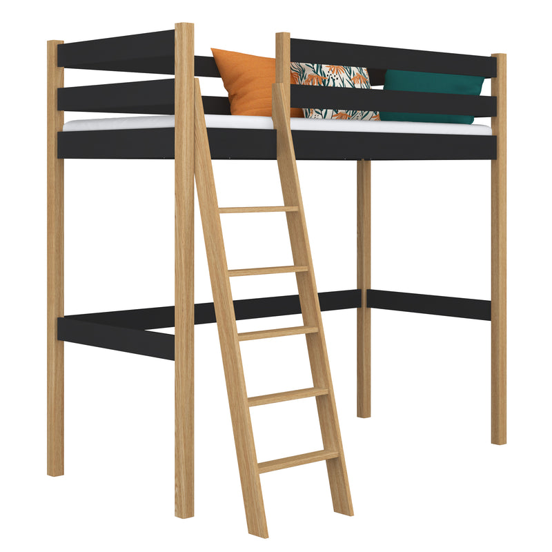 Hoogslaper houten zwart-eiken – kinderkamer, massief hout, scandi stijl
