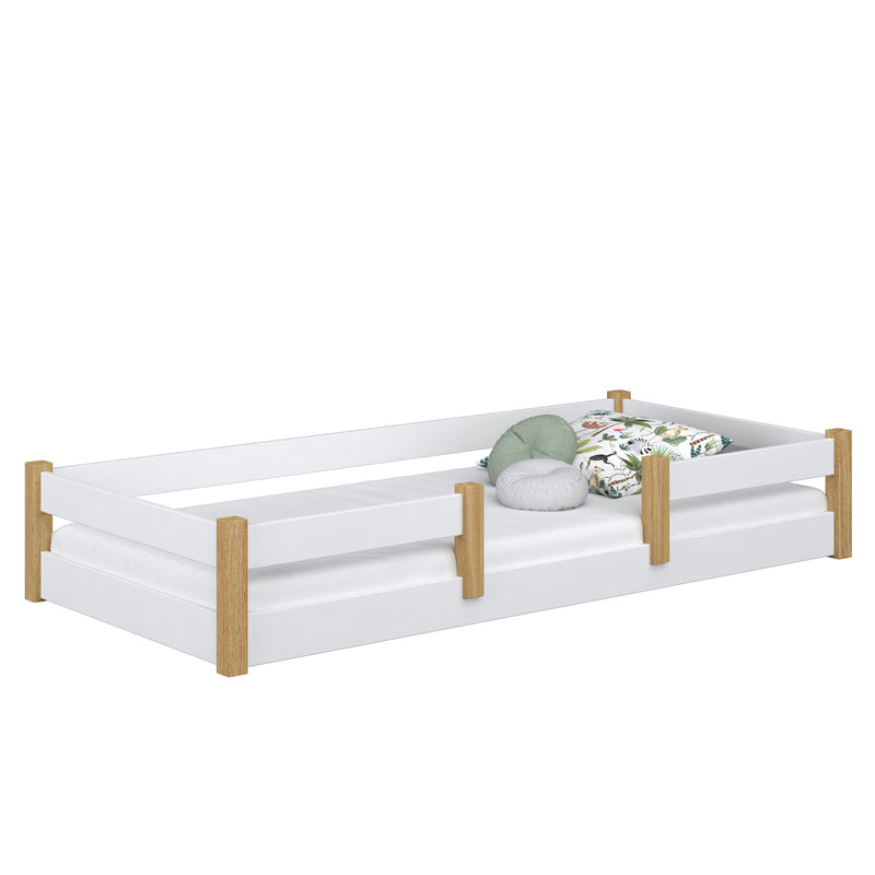 Laag bed houten wit-eiken – slaapkamer, massief hout, Scandinavische stijl Nizio
