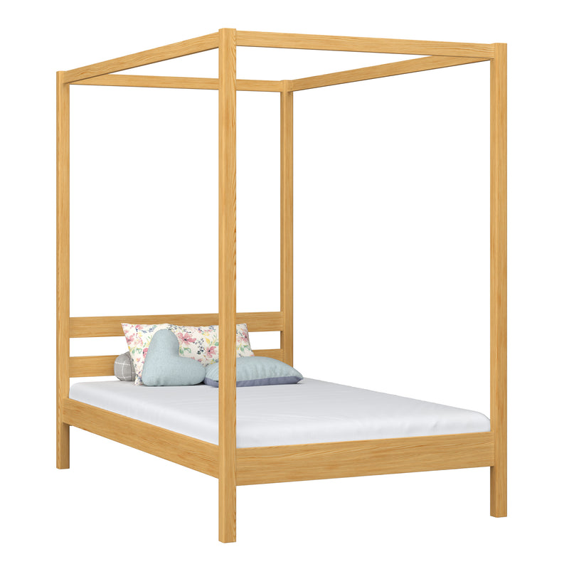 Wooden natural pine canopy bed – child’s room, Scandinavian style, Nizio