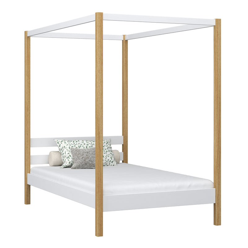 Bed met hemelbed van hout wit-eiken – kinderkamer, Scandinavische stijl Nizio