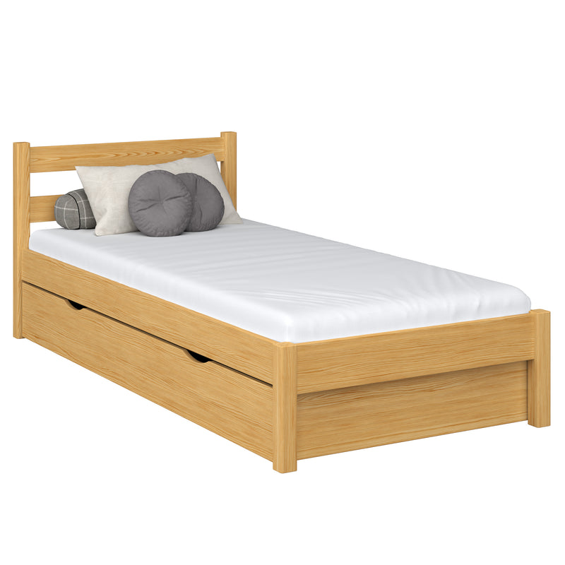 Lit simple avec tiroir en bois pin naturel – chambre d'enfant, style scandinave