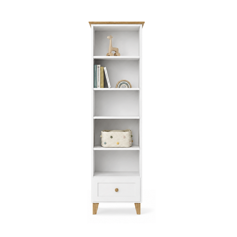 Houten boekenkast 1S 57 Scandi wit / natuurlijk eiken