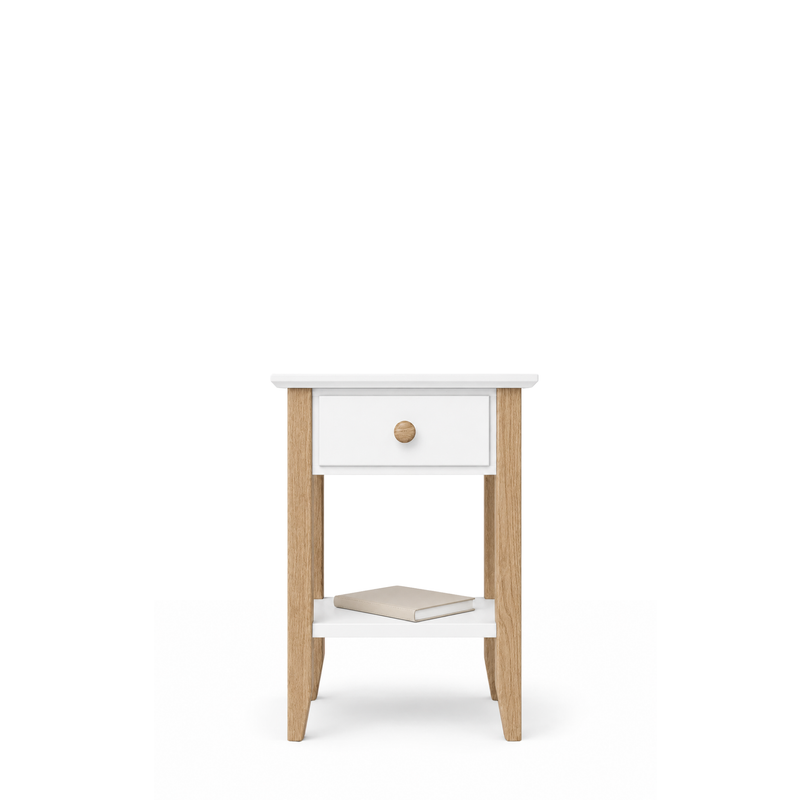 Houten nachtkastje 1S N01 Scandi wit / eiken natureel