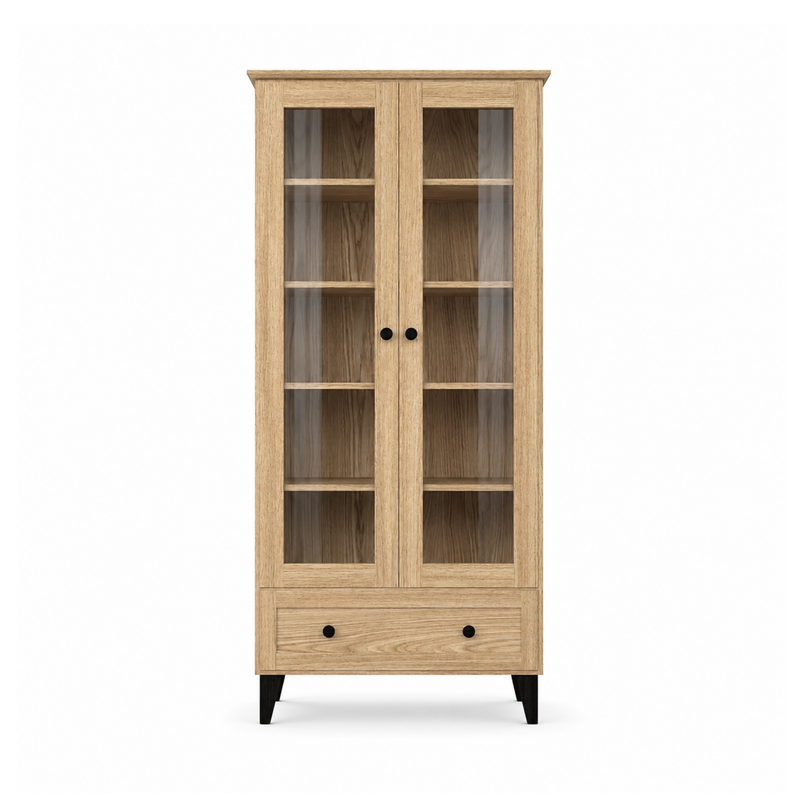 Eiken vitrinekast 1S 90 Scandi eiken natureel / zwart