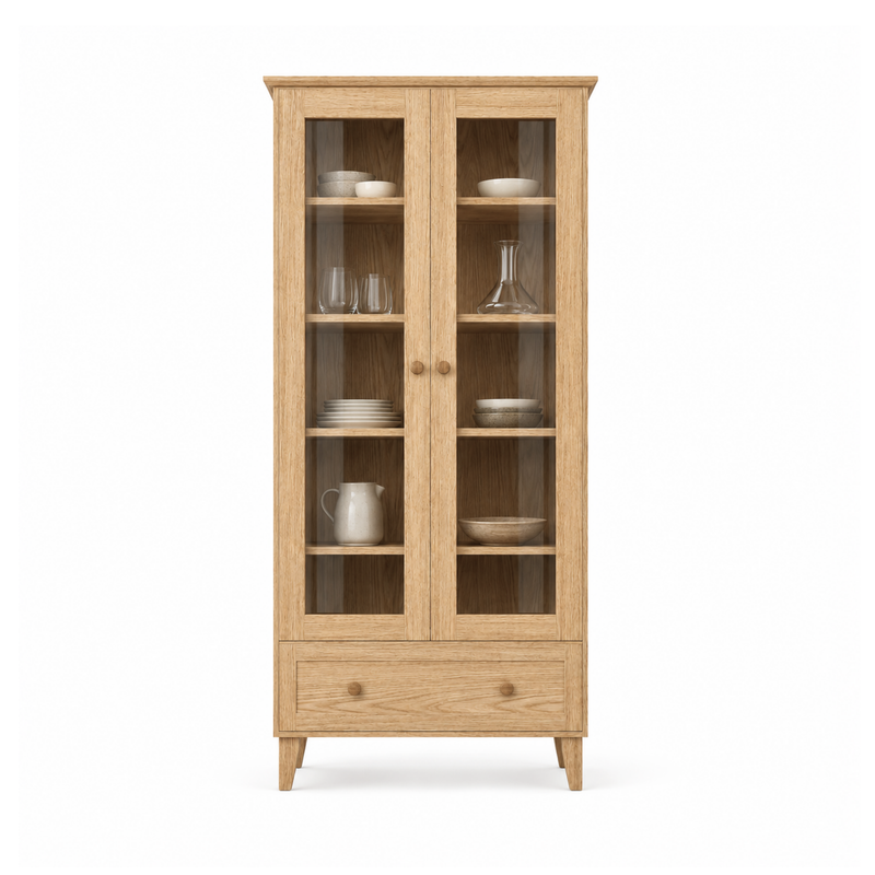 Eikenhouten vitrinekast 1S 90 Scandi natureel eiken
