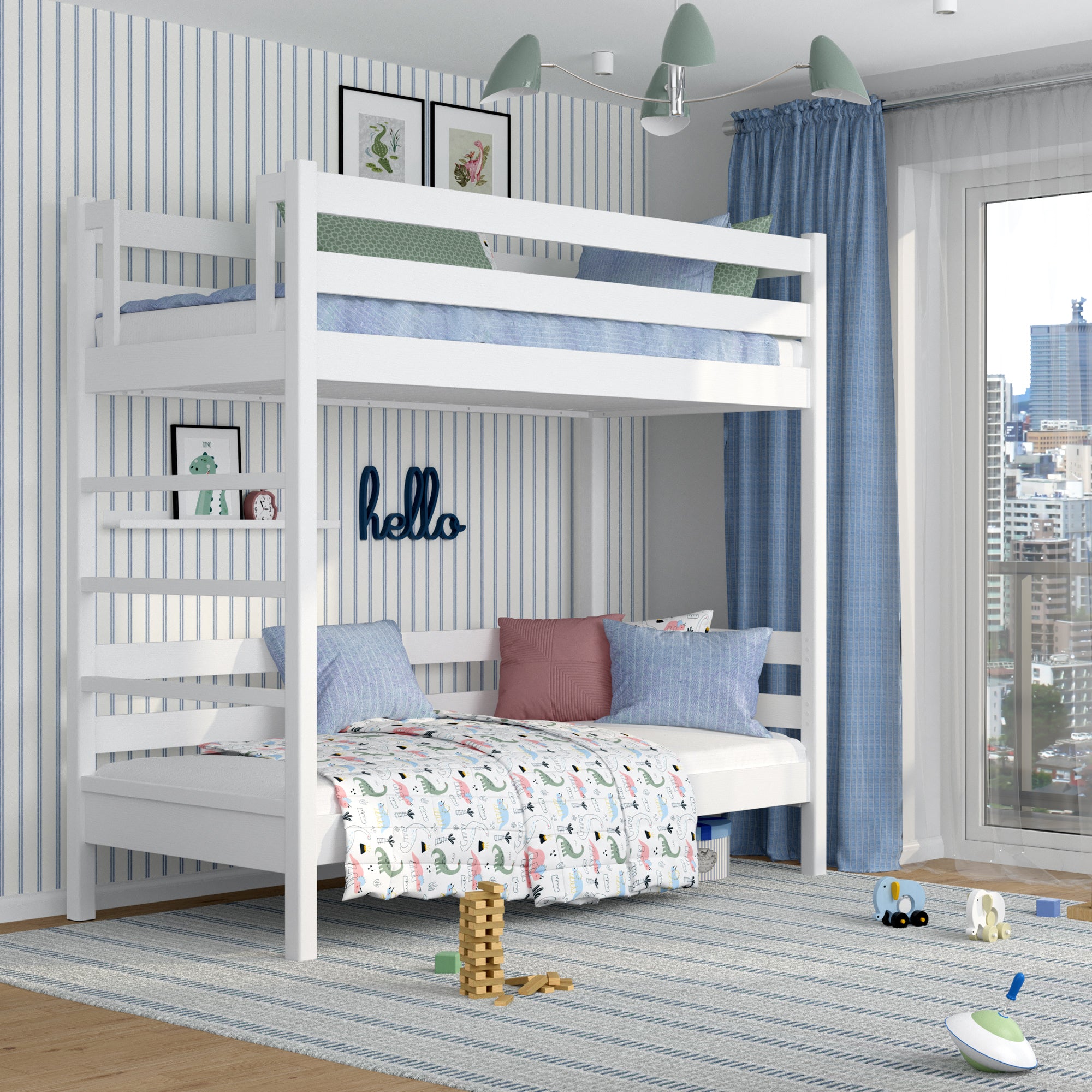 Stapelbed houten wit – twee slaapkamers in één, veilige constructie