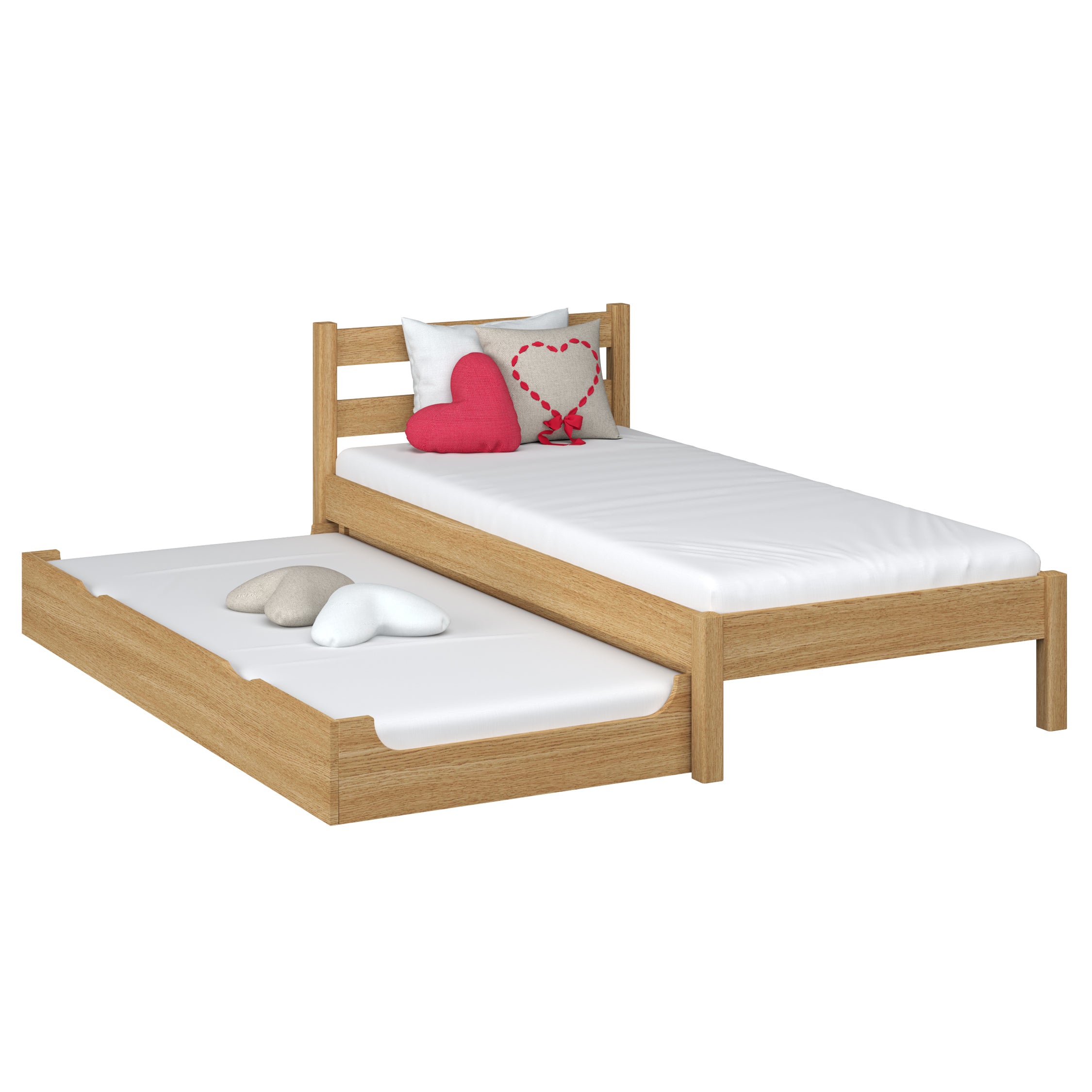 Lit chêne naturel z tiroir na matelas – vue de côté, en chêne, Nizio Home