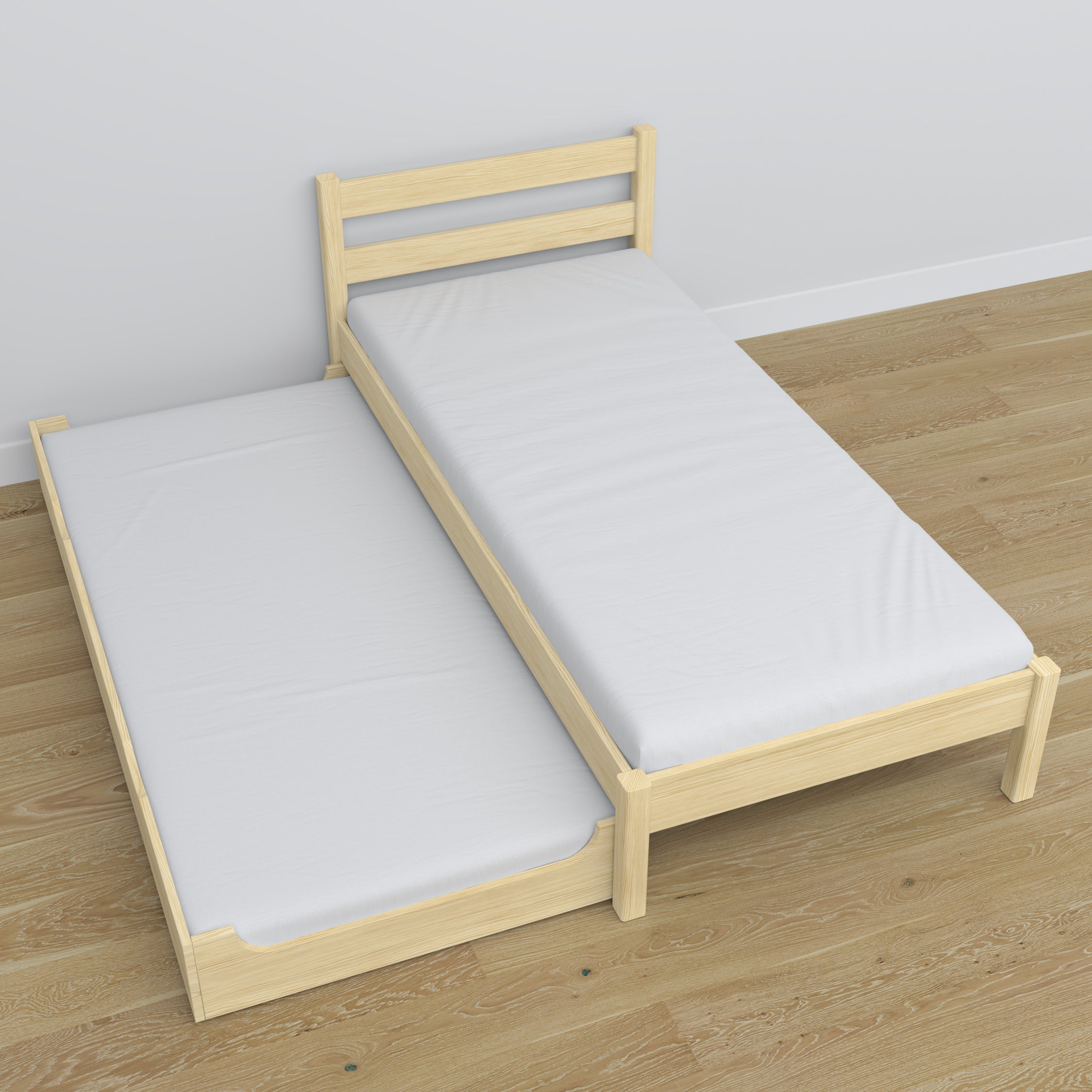 Bed with mattress drawer clear pine made of wood – dimensions, Nizio