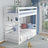 White Wooden Bunk Bed – Ladder, Rails, Drawer for Extra Mattress