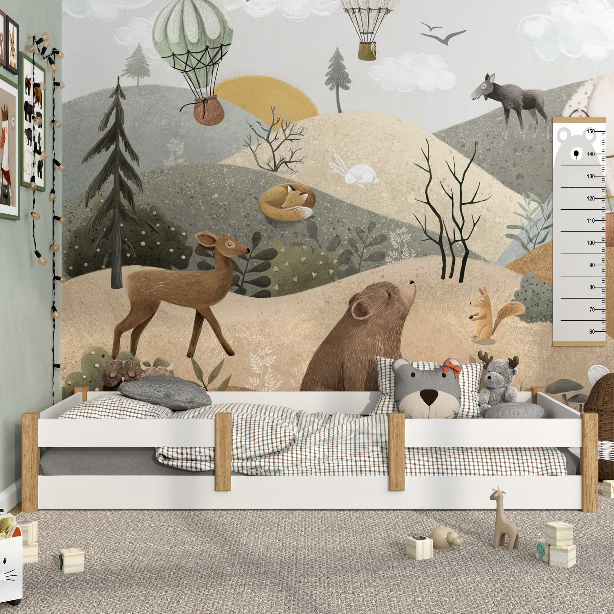 Laag bed wit-eiken – houten hoofdbord, close-up op houtskwaliteit