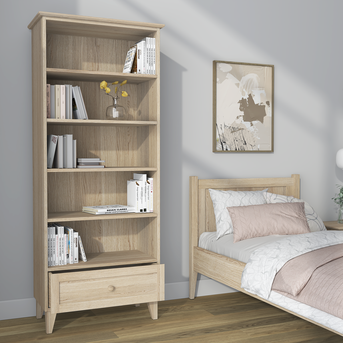 Eikenhouten boekenkast 1S 80 Scandi gewit eiken