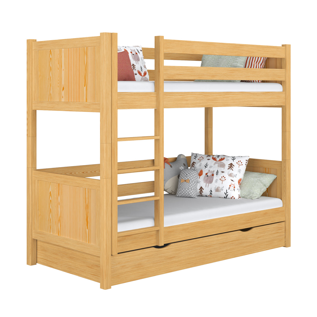 Houten stapelbed met lade naturel grenen – kinderkamer, massief hout, scandi