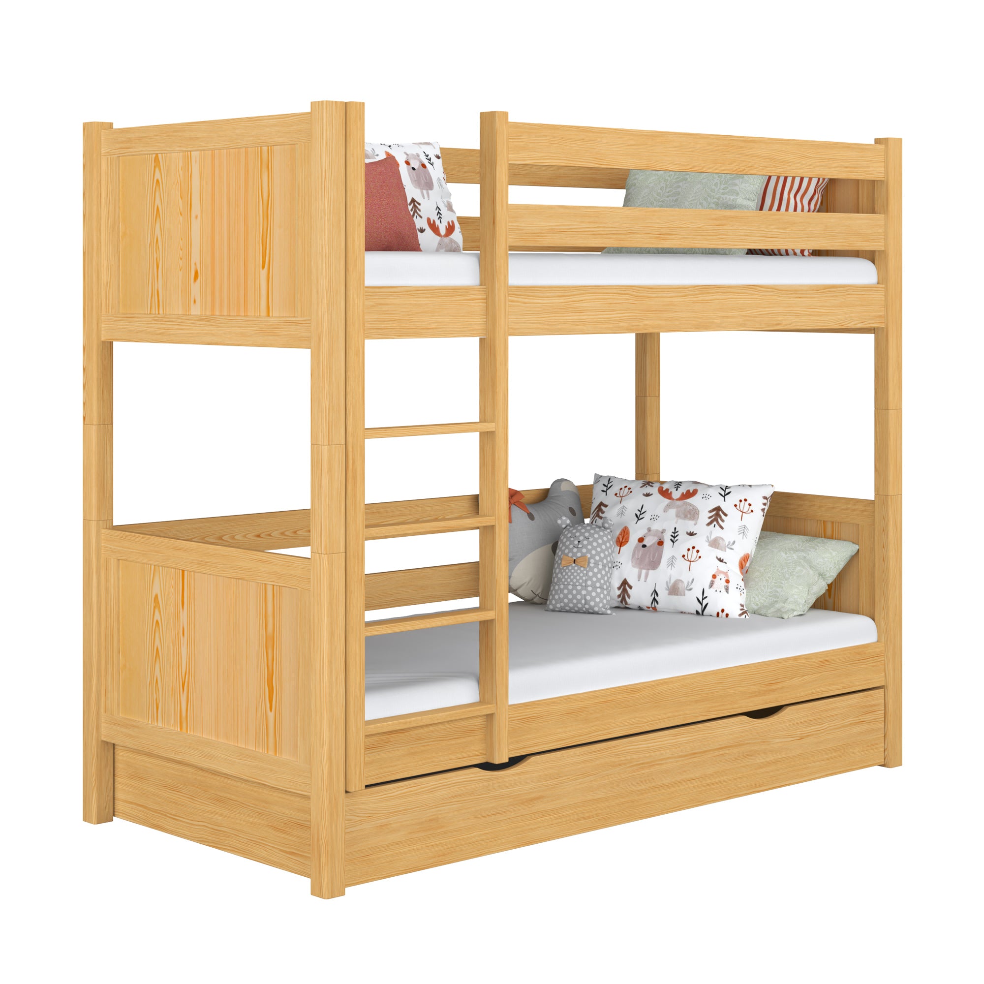 Houten stapelbed met lade naturel grenen – kinderkamer, massief hout, scandi