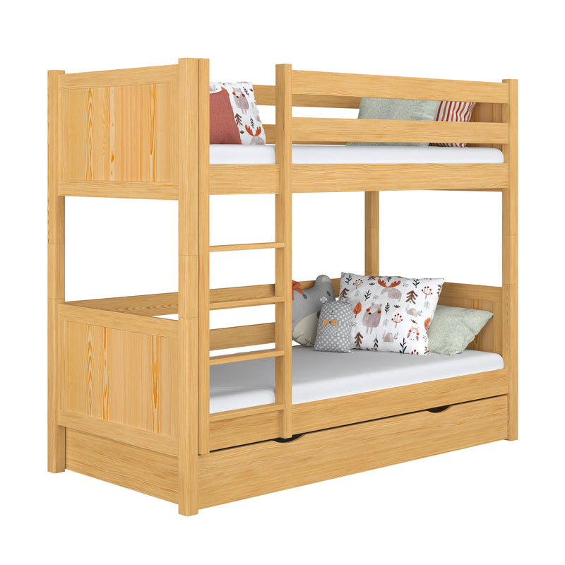 Houten stapelbed met lade naturel grenen – kinderkamer, massief hout, scandi
