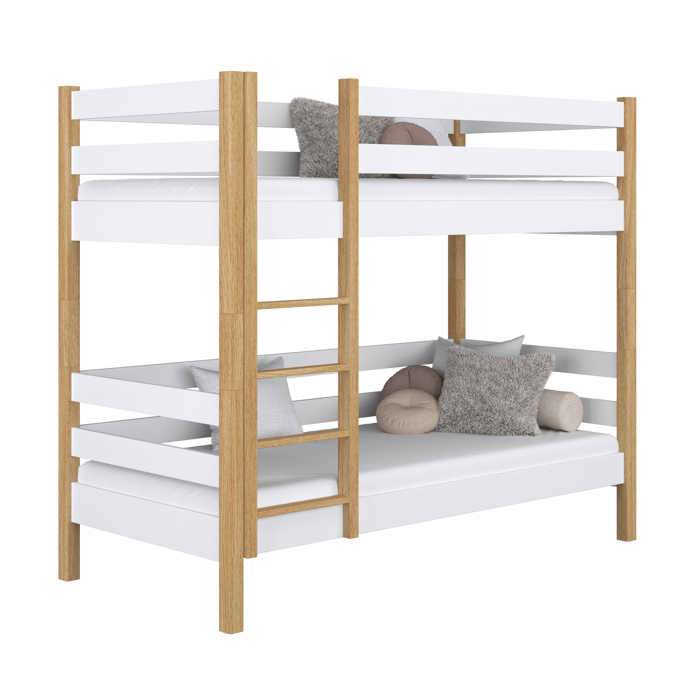 Houten stapelbed wit-eiken – kinderkamer, massief hout, Scandinavische stijl