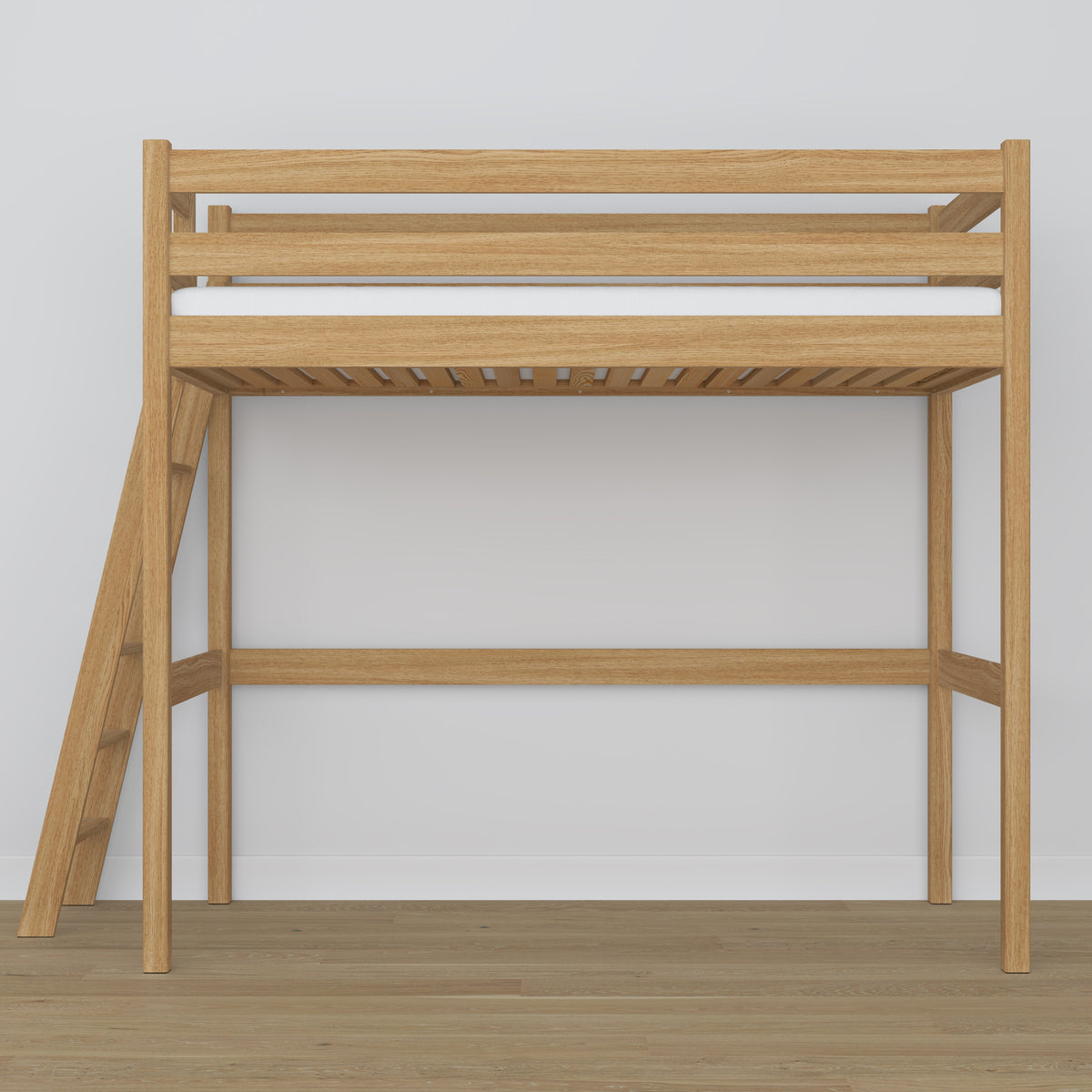 Hoogslaper naturel eiken – eikenhouten ladder en bedhekje, Nizio Home