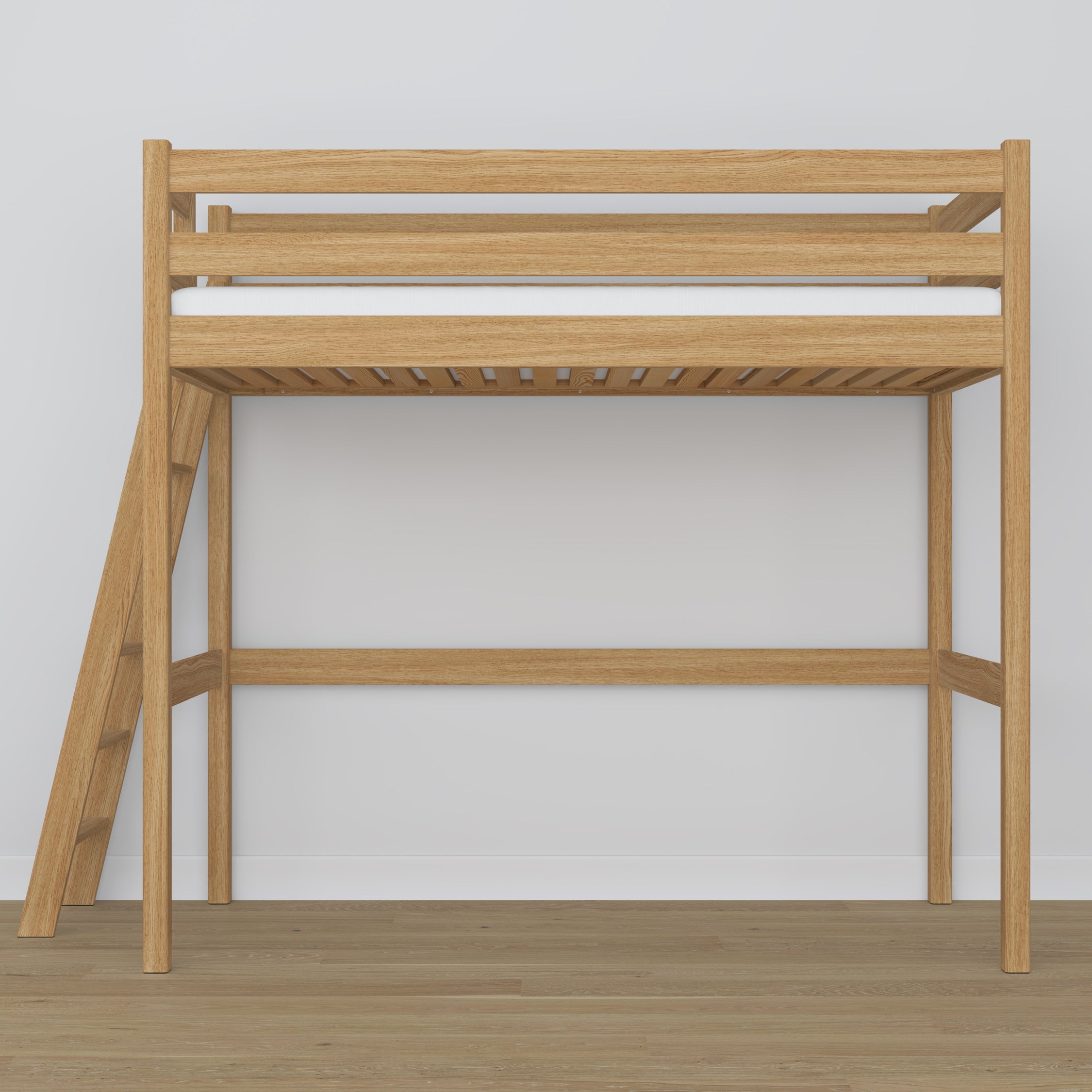 Hoogslaper naturel eiken – eikenhouten ladder en bedhekje, Nizio Home