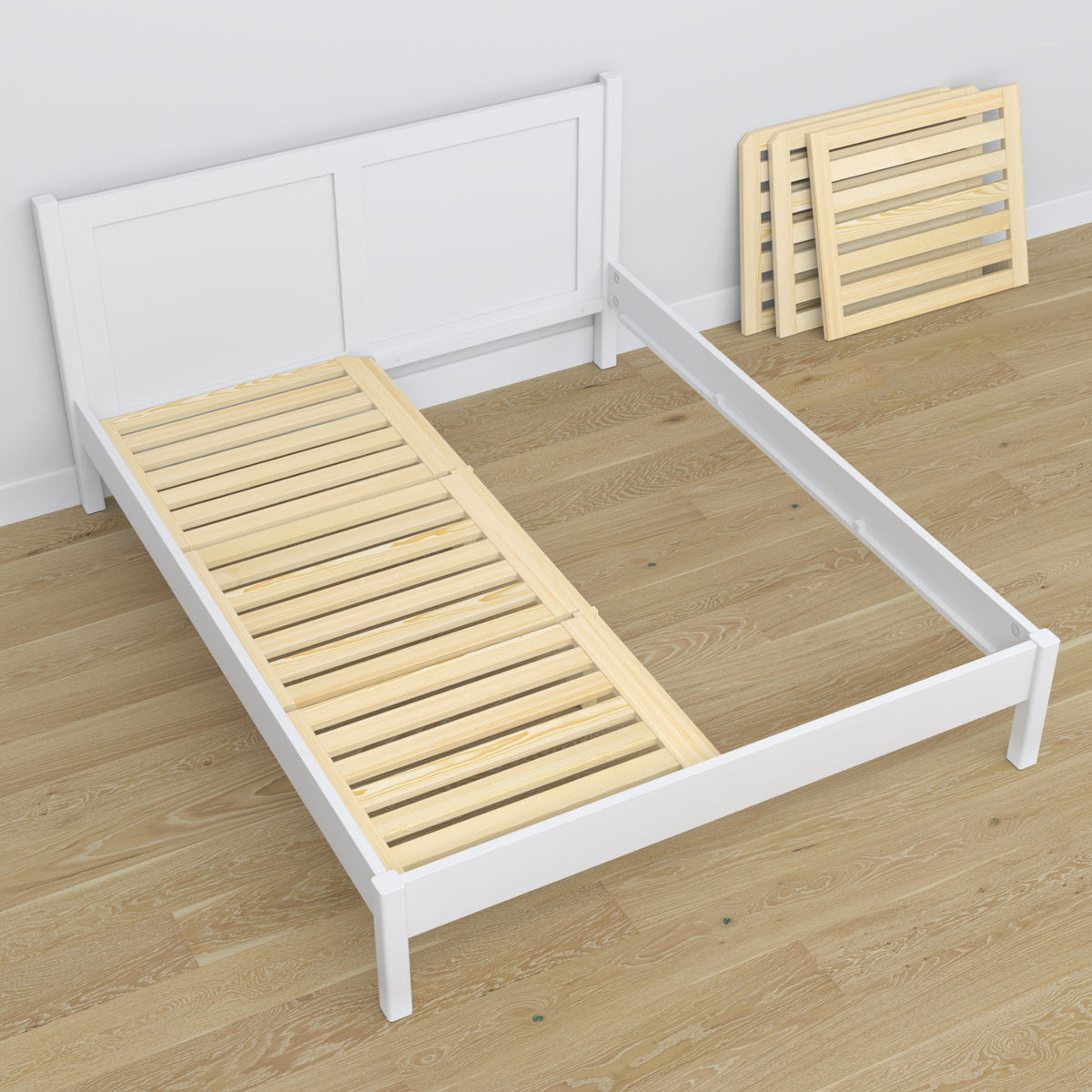 Houten tweepersoonsbed wit – schuin aanzicht, scandi