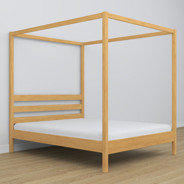 Łóżko podwójne z baldachimem N01 sosna naturalna – widok z boku, solidna konstrukcja drewniana