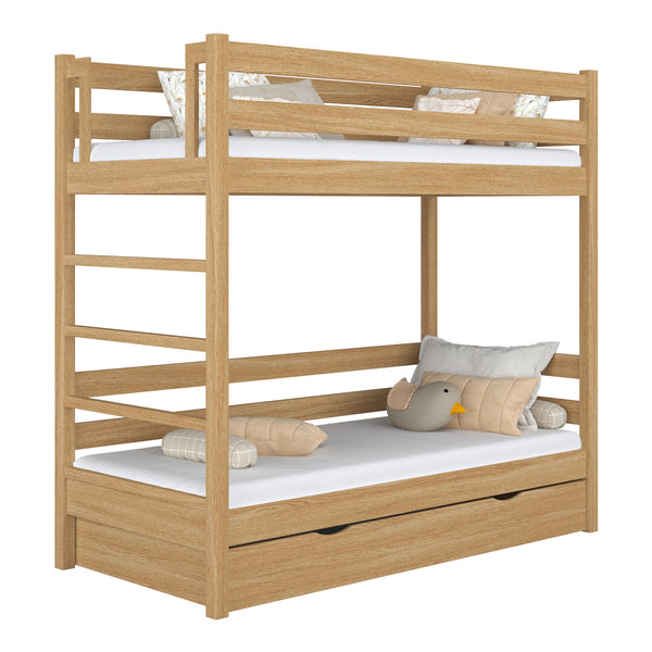 Lit superposé avec tiroir en chêne chêne naturel – chambre d'enfant, bois massif, scandinave