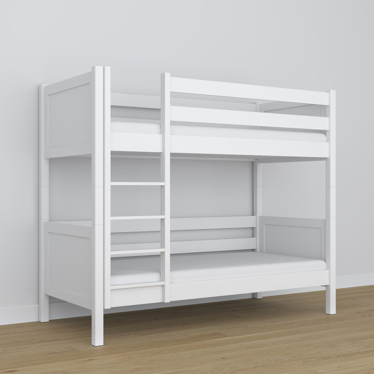 Stapelbed houten wit – close-up van verbindingen en houtdetails