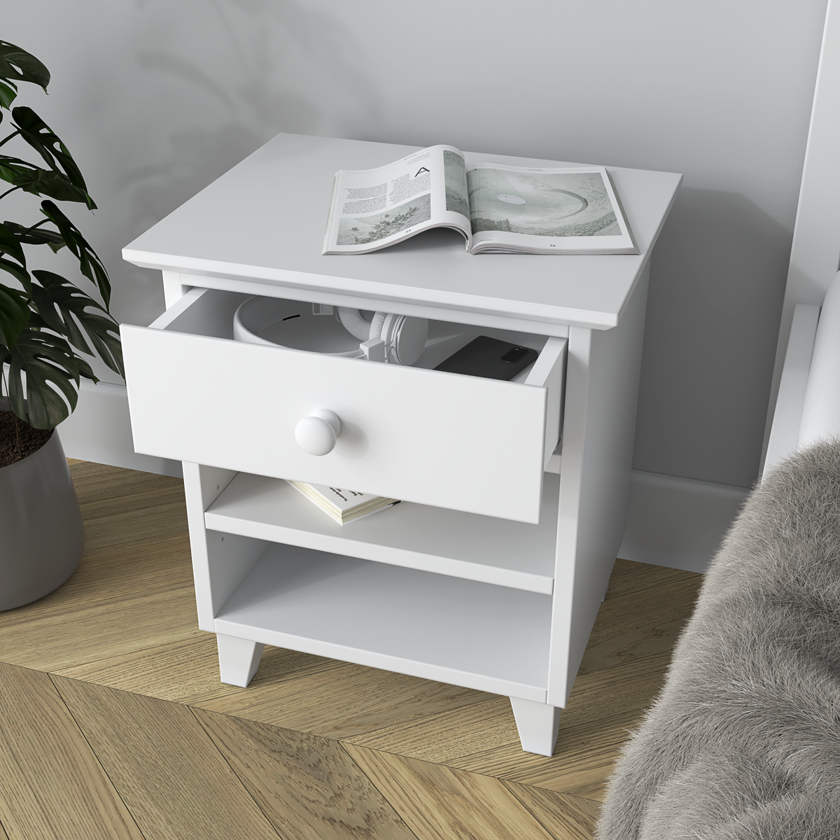 Houten nachtkastje 1S N02 Scandi wit
