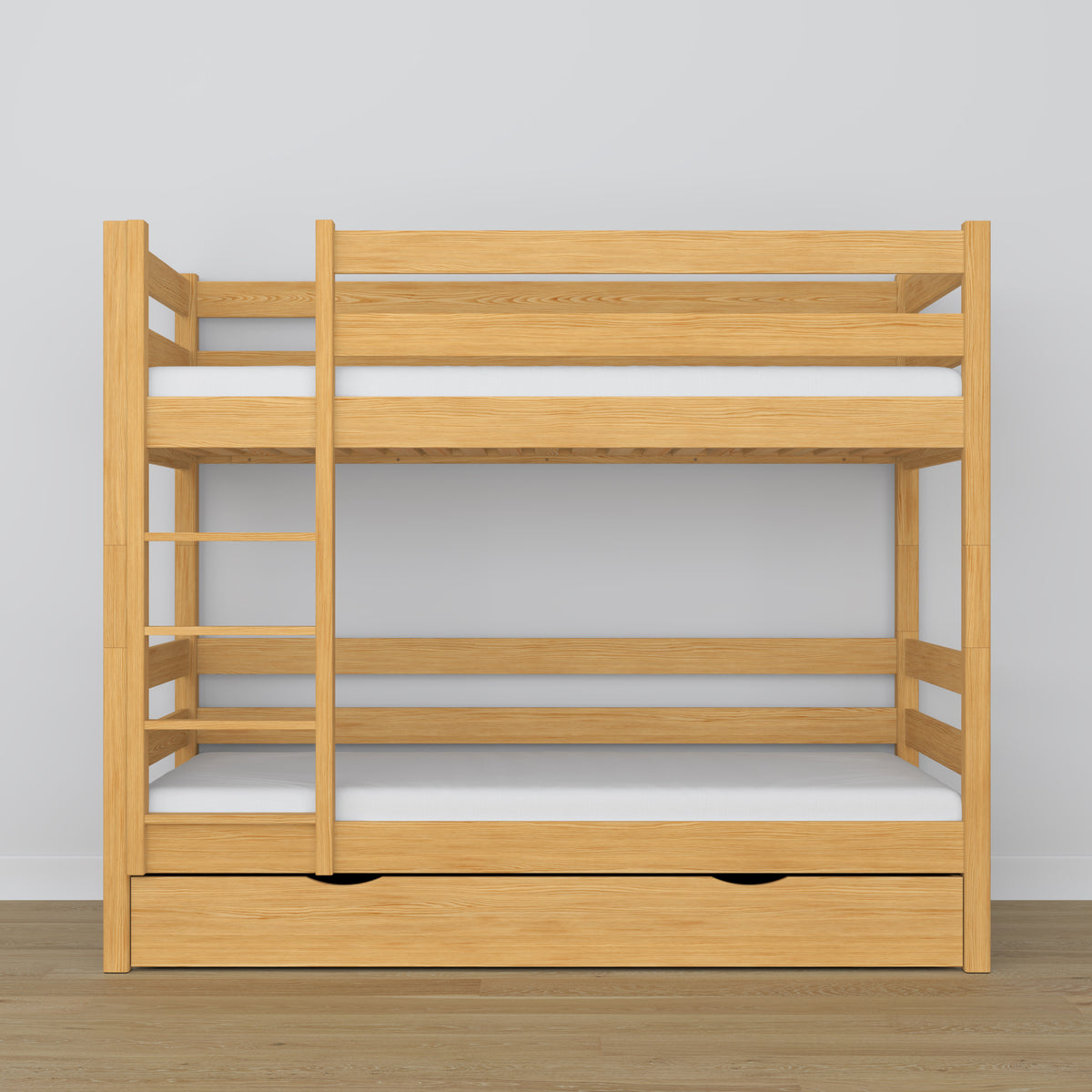 Stapelbed houten naturel grenen – details verbindingen en ladder, kinderkamer