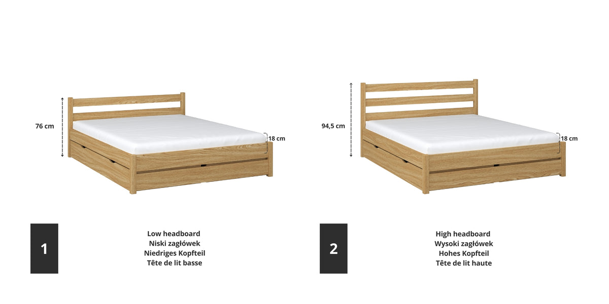 Tweepersoonsbed eikenhouten naturel eiken – details van verbindingen en laden, Nizio