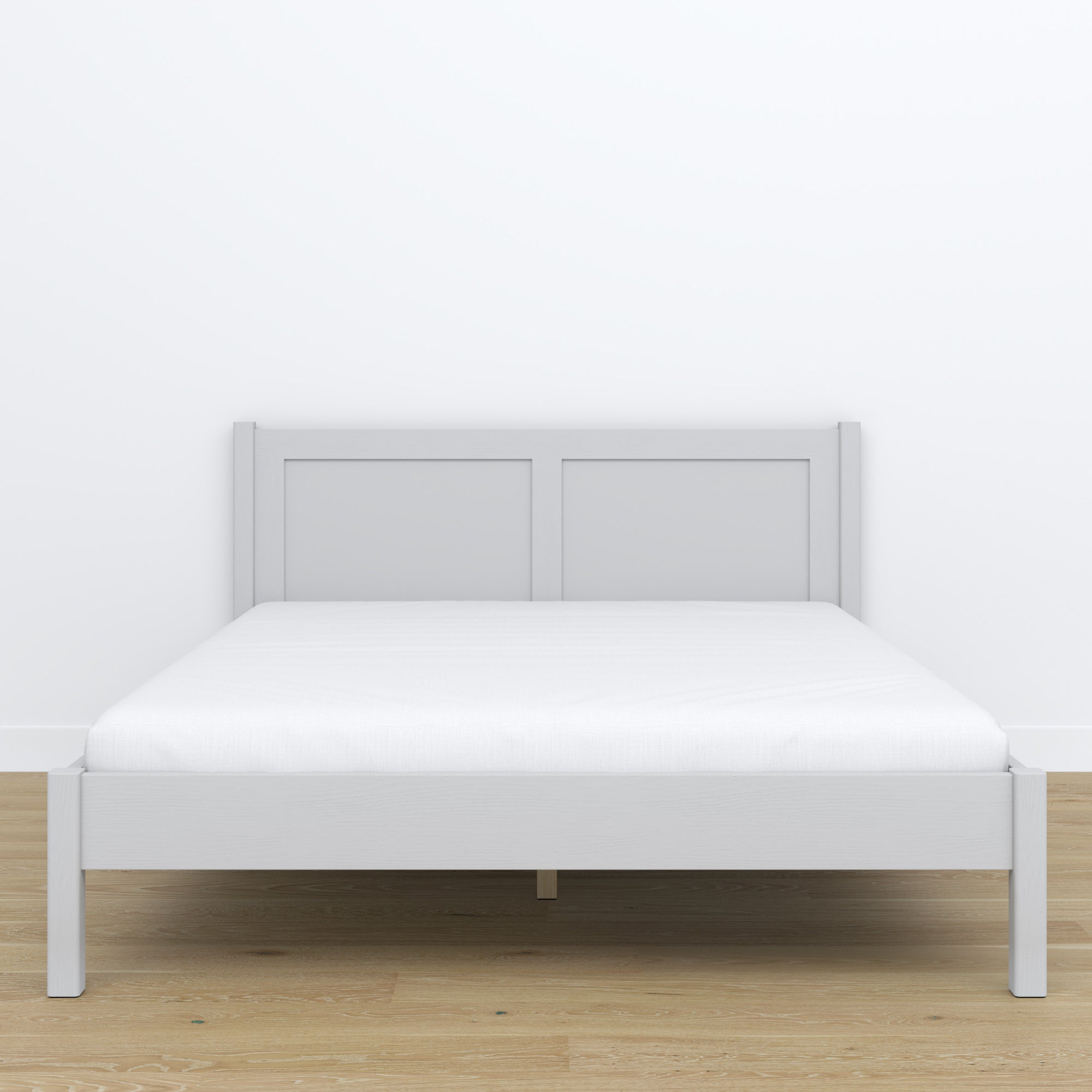 Tweepersoonsbed van hout grijs – zijaanzicht, proporties en vorm, slaapkamer