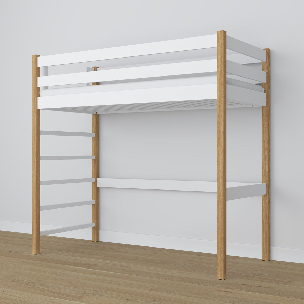 Lit mezzanine blanc-chêne en bois – dimensions et schéma, Nizio