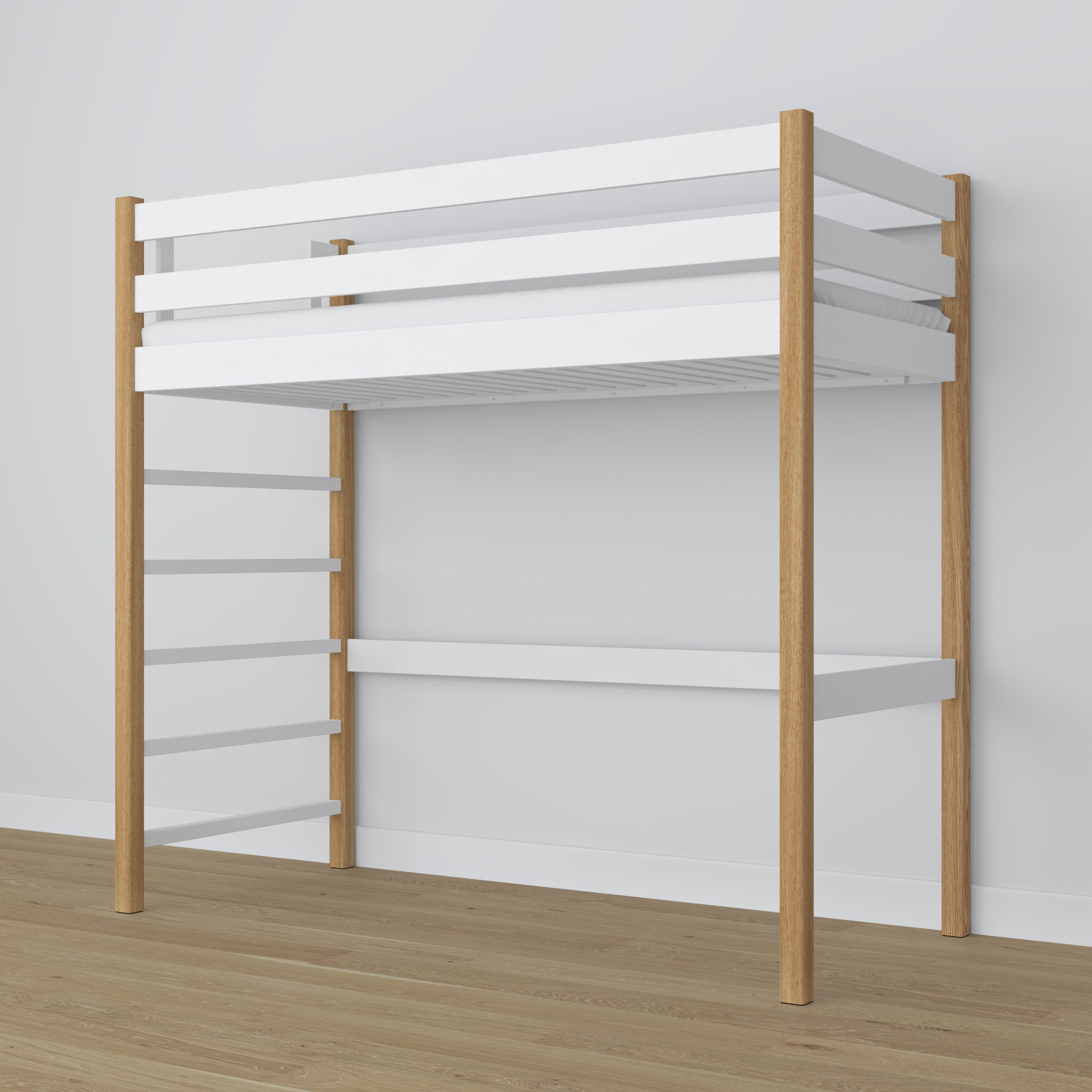 Lit mezzanine blanc-chêne en bois – dimensions et schéma, Nizio