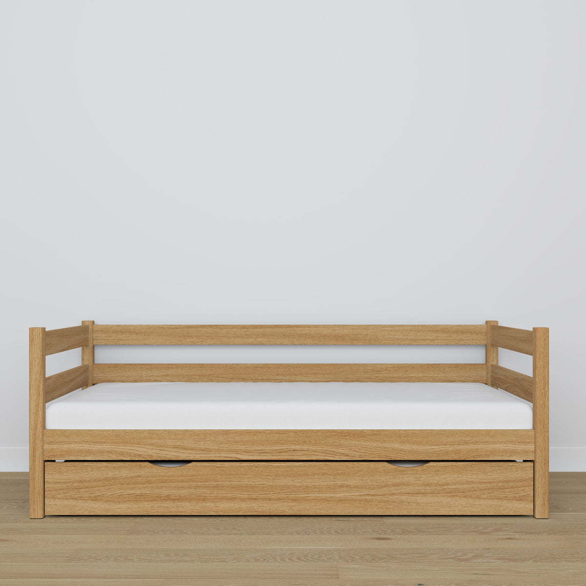 Slaapbank met lade voor matras naturel eiken van eiken – afmetingen, Nizio