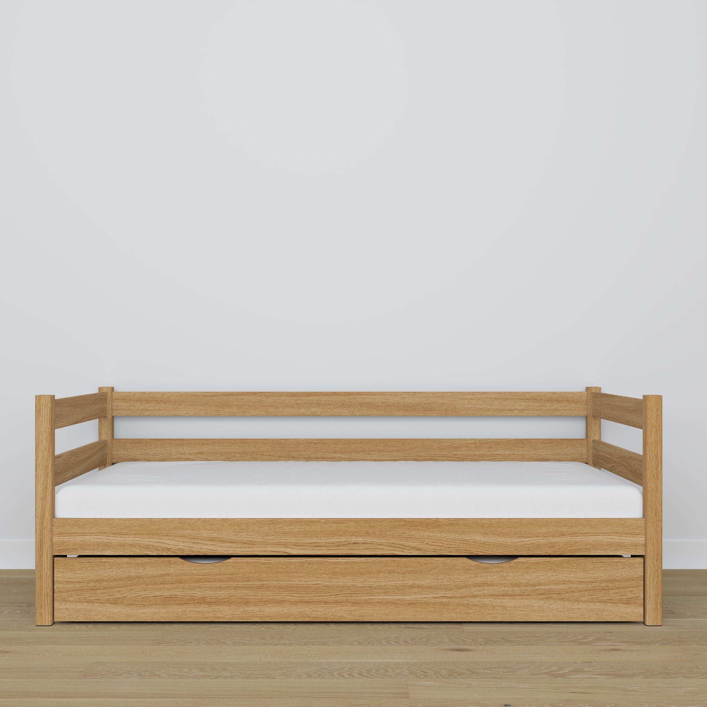 Slaapbank met lade voor matras naturel eiken van eiken – afmetingen, Nizio