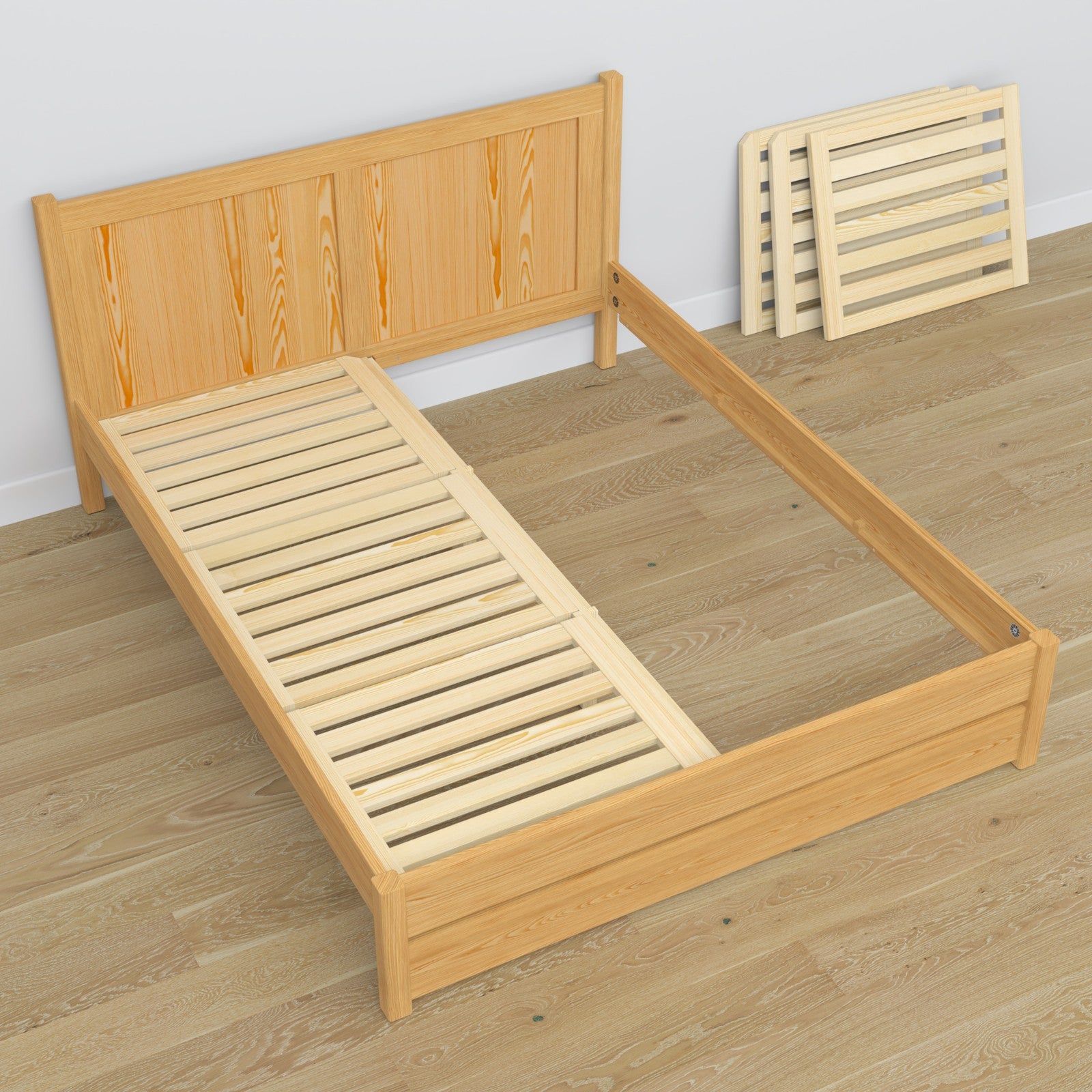 Tweepersoonsbed naturel grenen van hout – afmetingen en schema, Nizio Home