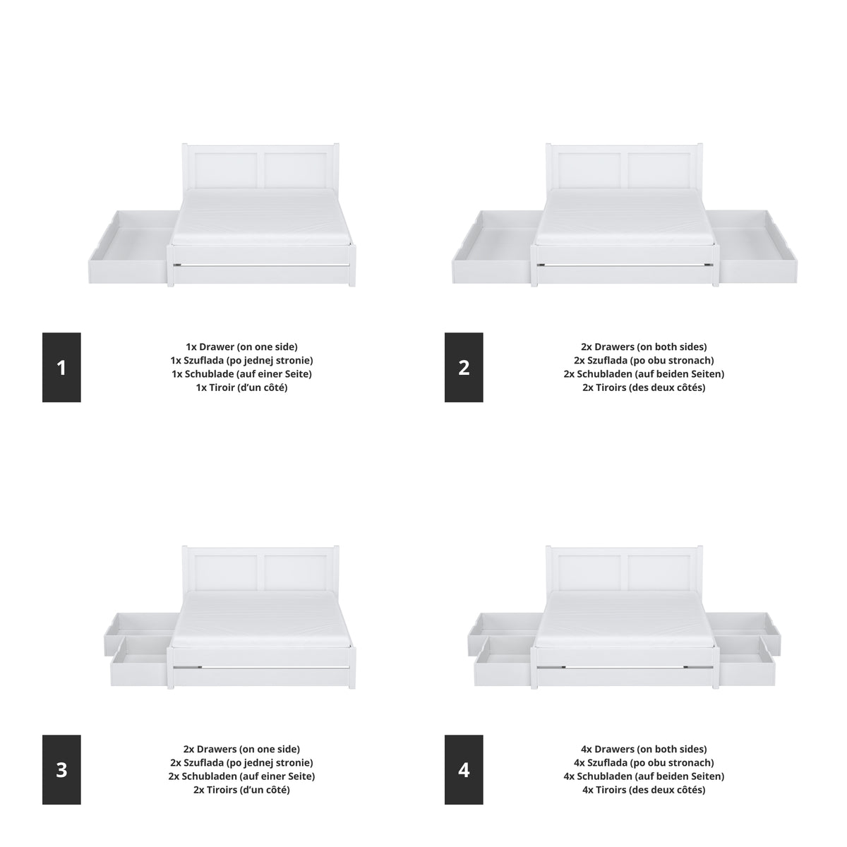 Tweepersoons bed wit van hout – afmetingen en schema, Nizio Home